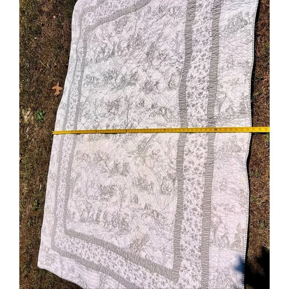 PINE CONE HILL Gray & White Toile Quilted Bedspread
